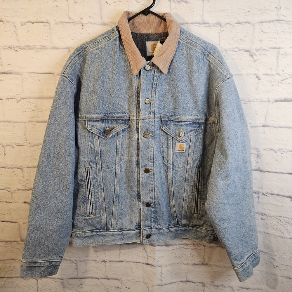 Vintage 90s Carhartt SJB008 Denim Trucker Jacket Blanket Lined Made in USA Mediu